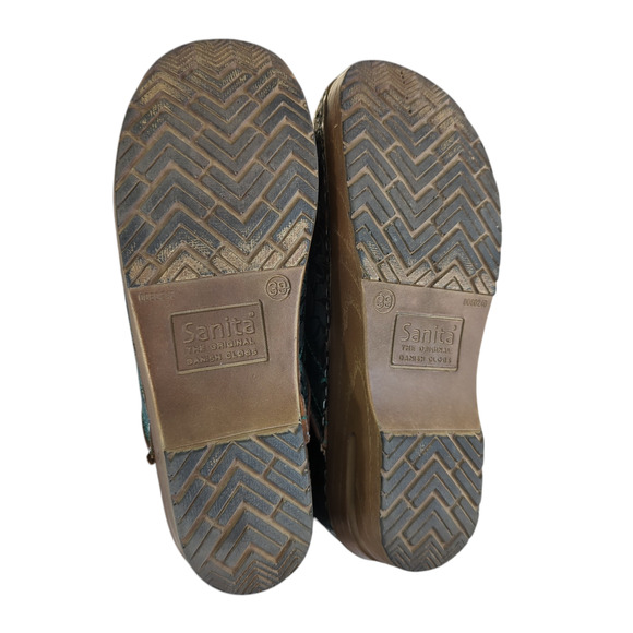 Sanita Agda Leather Clogs Comfort Danish Green Floral EU 39 Women's Size 8.5-9 - Picture 7 of 7